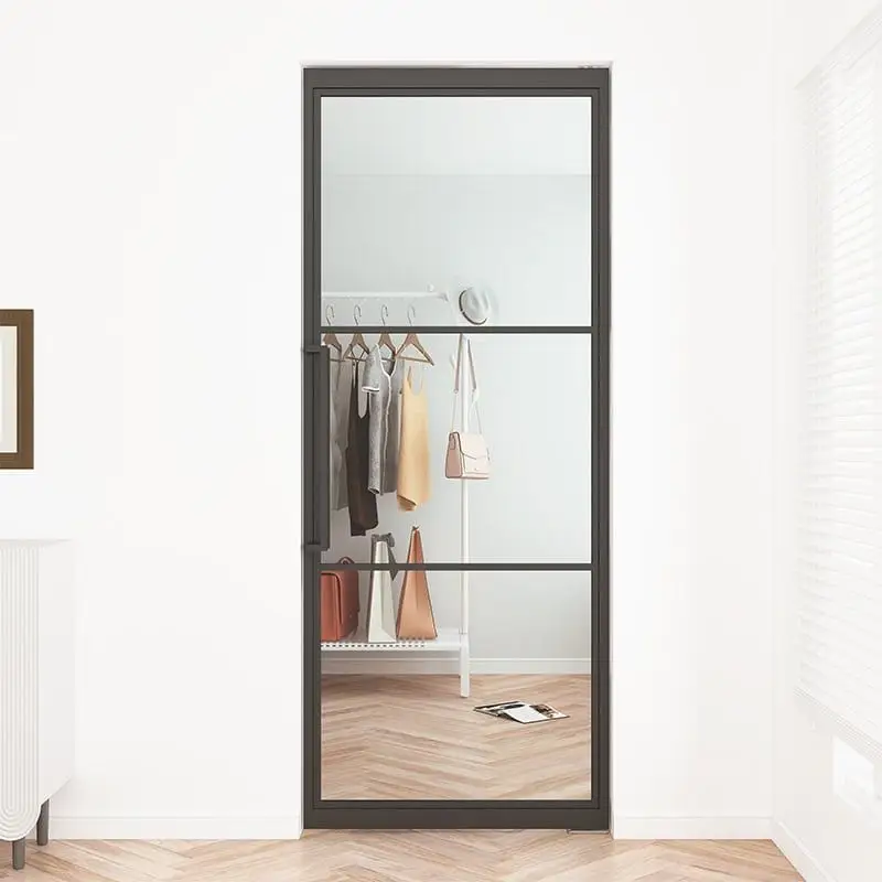 Korting Stalen taatsdeur - Loft zwart - 3 vaks helder glas - 93 x 231,5 cm