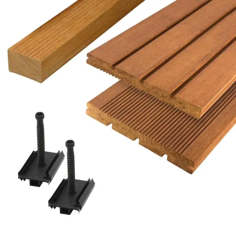 Vlonderplank totaalpakket bamboe 2,0 x 20,0 cm (2,50 mtr) groef/fijne ribbel Op = Op