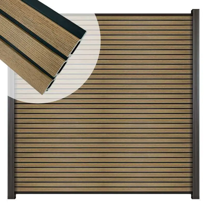 Direct Beschikbaar Schutting composiet co-ex Rhombus Triple - oak & black - zwarte profielen (180 x 180 cm)