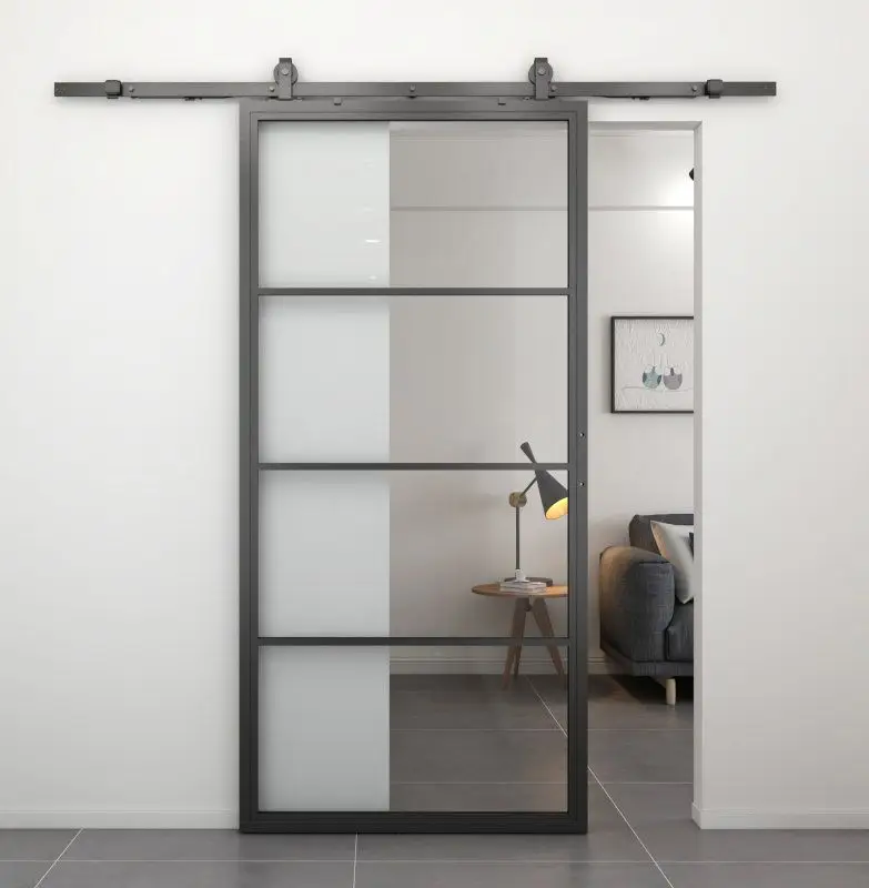 Rechtstreeks Van De Fabrikant Stalen schuifdeur - Loft - 4 vaks helder glas - 215 x 100 cm