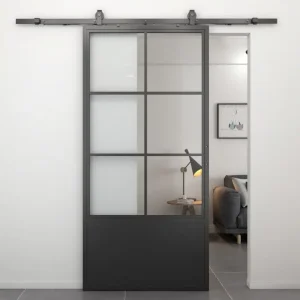 Laatste Kans Stalen schuifdeur - Loft - 6 vaks helder glas - kickplate - 215 x 100 cm