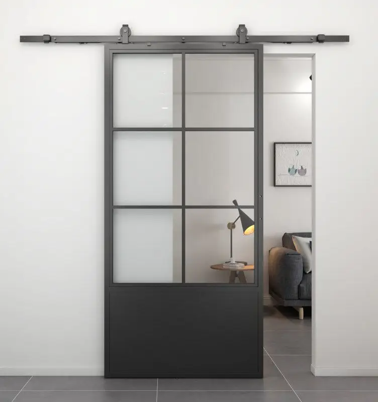 Laatste Kans Stalen schuifdeur - Loft - 6 vaks helder glas - kickplate - 215 x 100 cm
