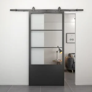 Actieprijs Stalen schuifdeur - Loft - 3 vaks helder glas - kickplate - 215 x 100 cm