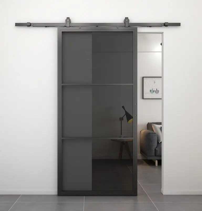 Aanbieding Stalen schuifdeur - Loft - 3 vaks rookglas - 215 x 100 cm