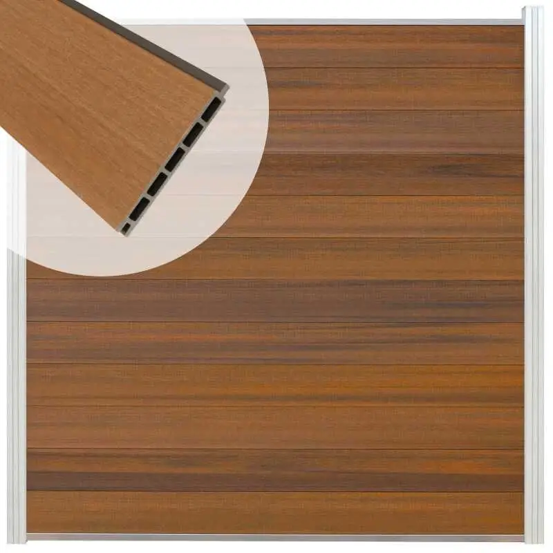 Beperkte Voorraad Schutting composiet co-extrusie Garda teak met blank aluminium kader (180 x 180 cm)