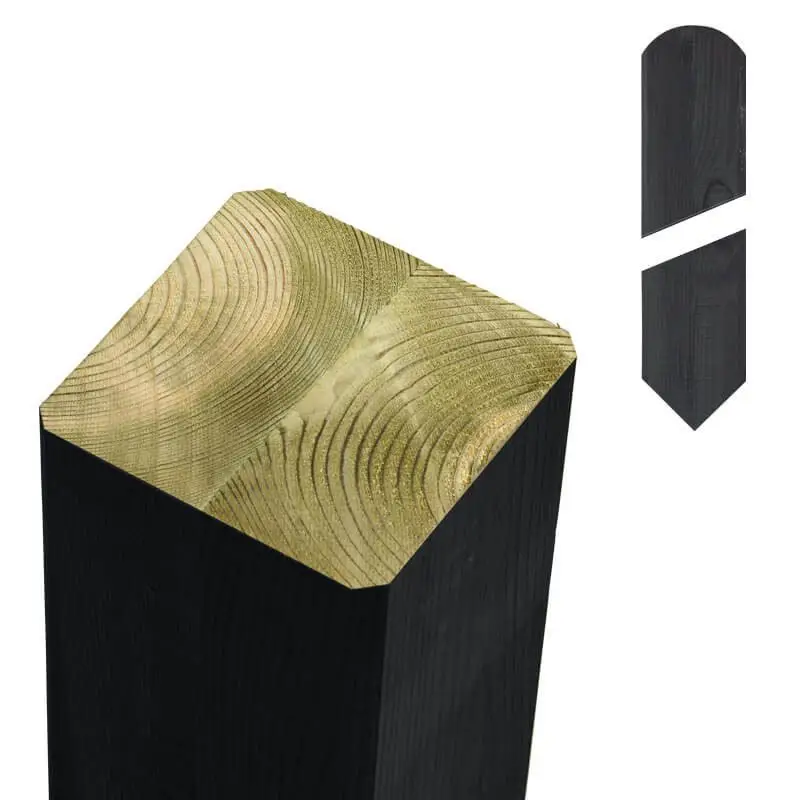Paal vuren 7 x 7 cm zwart met gepunte en afgeronde kant geschaafd Koop Online