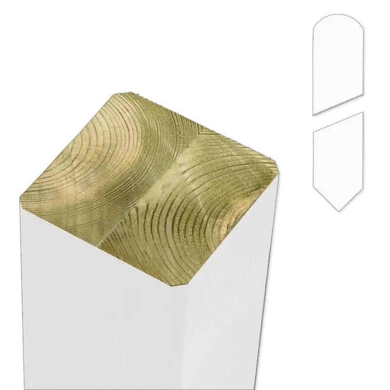 Direct Verzonden Paal vuren 9 x 9 cm wit met gepunte en afgeronde kant geschaafd