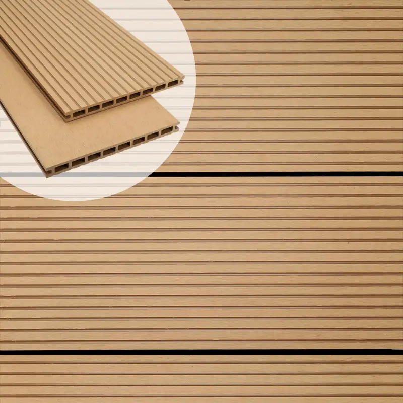 Exclusieve Aanbieding Vlonderplank composiet 2,1 x 25 cm - XXL teak bruin (4 mtr) grove ribbel en vlak