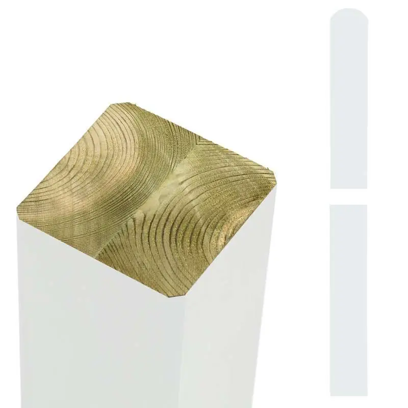 Beste Prijs Hekpaal vuren 9 x 9 cm wit met ongepunte en afgeronde kant geschaafd