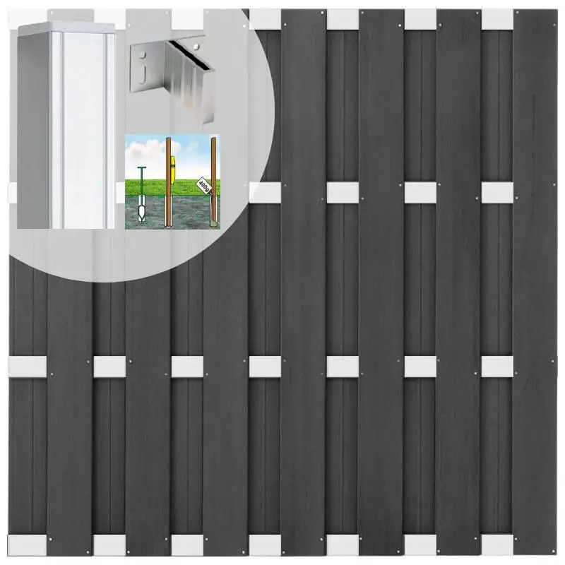 Schutting set composiet Bari antraciet met blank aluminium frame ( 7,54 meter) Populair