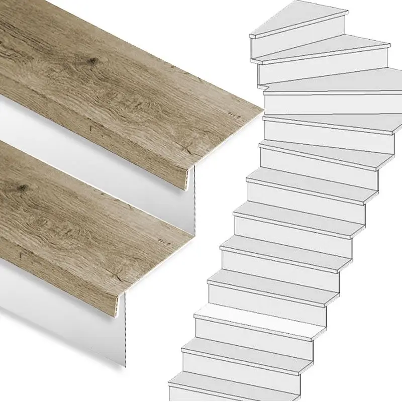 Traprenovatie set - 1 kwart draai - 15 treden SPC toplaag Rustiek eiken incl. witte stootborden Gecertificeerd