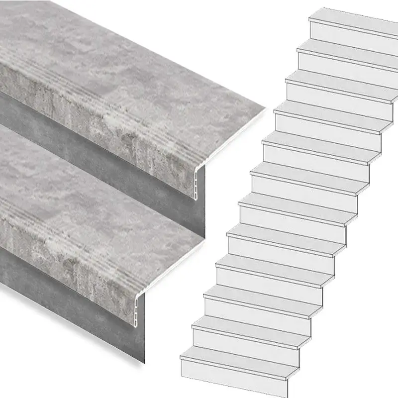 Traprenovatie set - rechte trap - 12 treden SPC toplaag Beton grijs incl. stootborden Speciale Aanbieding