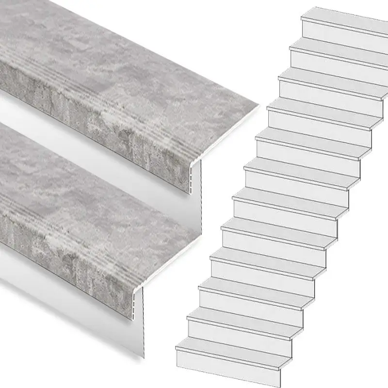 Traprenovatie set - rechte trap - 15 treden SPC toplaag Beton grijs incl. witte stootborden Direct Verzonden