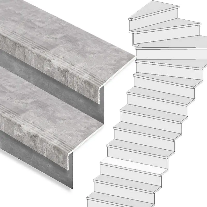 Seizoensaanbieding Traprenovatie set - 1 kwart draai - 13 treden SPC toplaag Beton grijs incl. stootborden