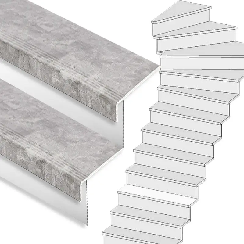Exclusieve Aanbieding Traprenovatie set - 1 kwart draai - 12 treden SPC toplaag Beton grijs incl. witte stootborden