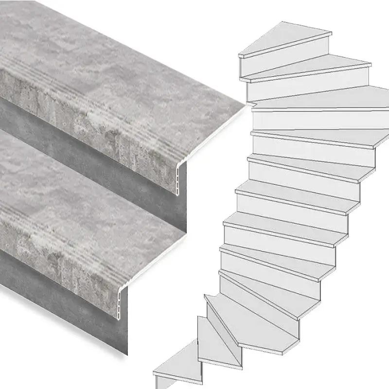 Exclusieve Aanbieding Traprenovatie set - 2 kwart draai - 14 treden SPC toplaag Beton grijs incl. stootborden