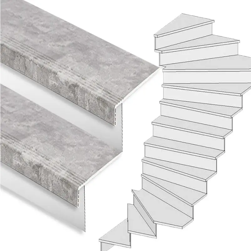 Traprenovatie set - 2 kwart draai - 15 treden SPC toplaag Beton grijs incl. witte stootborden Shop Nu