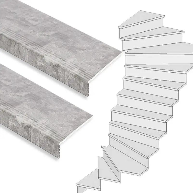 Premium Traprenovatie set - 2 kwart draai - 14 treden SPC toplaag Beton grijs