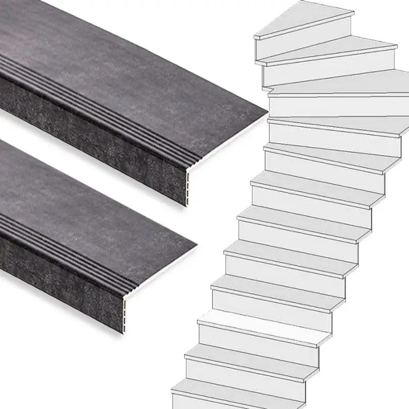 Traprenovatie set - 1 kwart draai - 14 treden SPC toplaag Beton zwart Korting