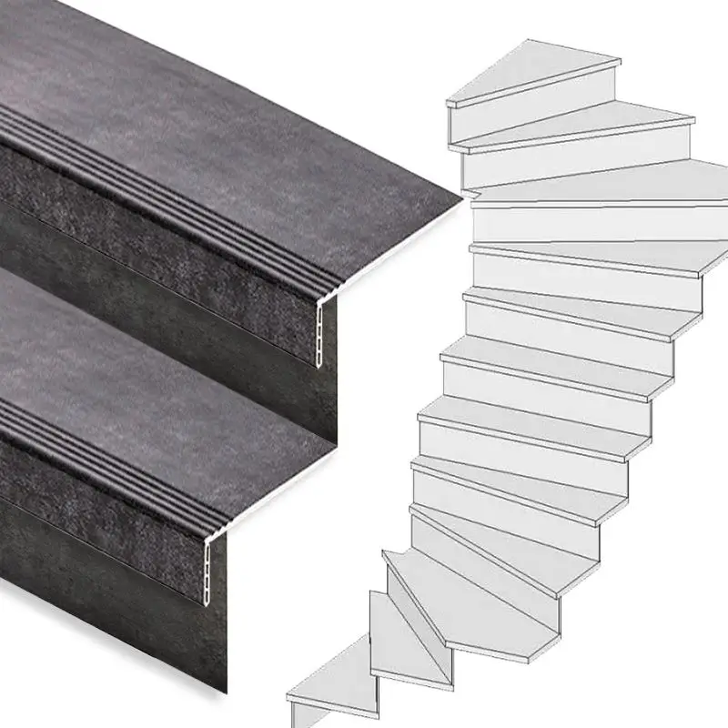 Traprenovatie set - 2 kwart draai - 15 treden SPC toplaag Beton zwart incl. stootborden Beste Prijs