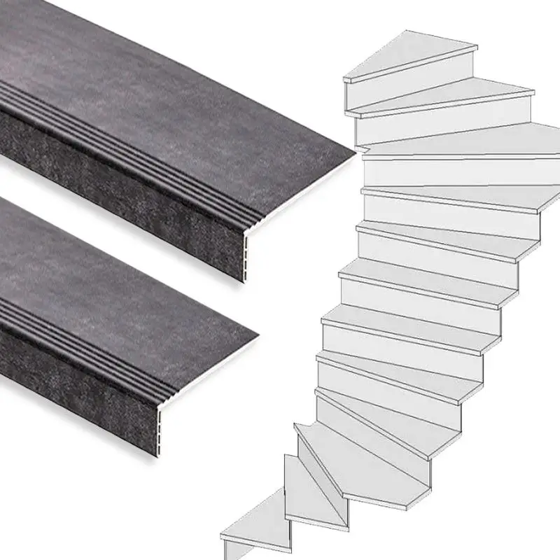 Express Levering Traprenovatie set - 2 kwart draai - 15 treden SPC toplaag Beton zwart