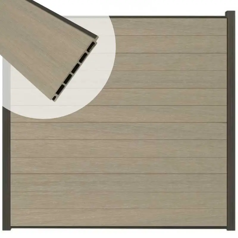 Exclusieve Aanbieding Schutting composiet co-extrusie Garda vergrijsd bruin met antraciet alu kader (180 x 180 cm)