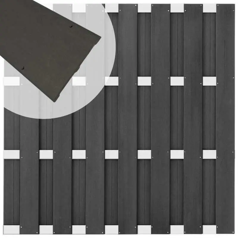 Zelfbouw schutting composiet Bari antraciet met blank alu accessoires (180 x 180 cm) Snelle Levering