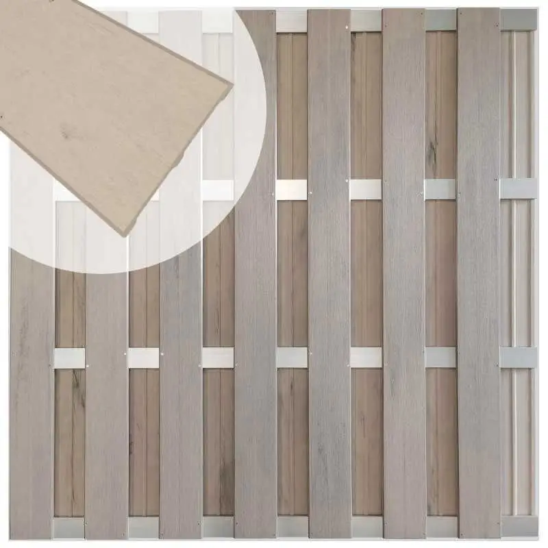 Merkproduct Zelfbouw schutting composiet Bari steengrijs gevlamd met blank alu accessoires (180 x 180 cm)
