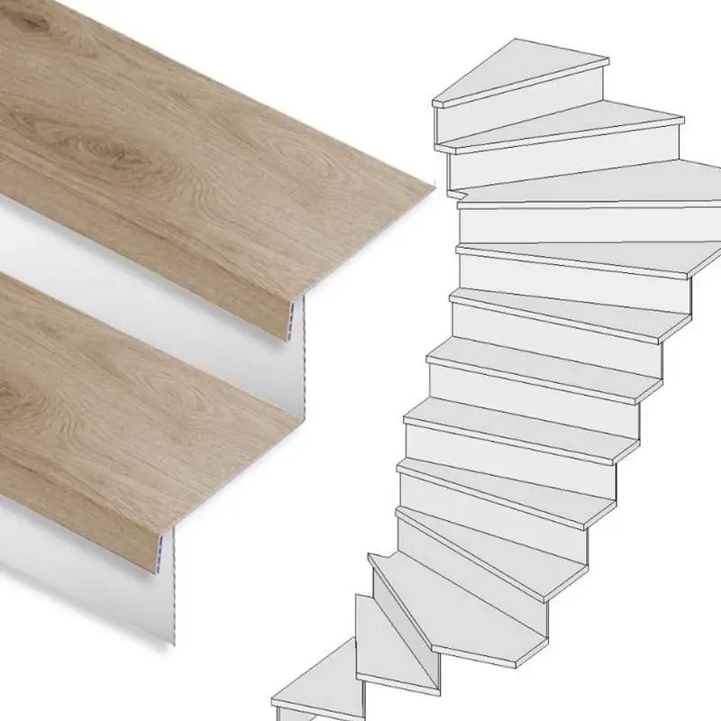 Superprijs Traprenovatie set - 2 kwart draai - 12 treden SPC toplaag Natuur Eiken incl. witte stootborden