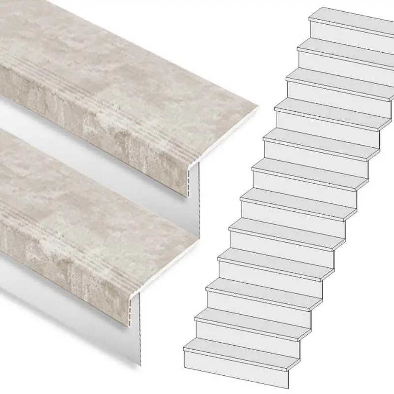 Traprenovatie set - rechte trap - 13 treden SPC toplaag Beton Taupe incl. witte stootborden Koop Online