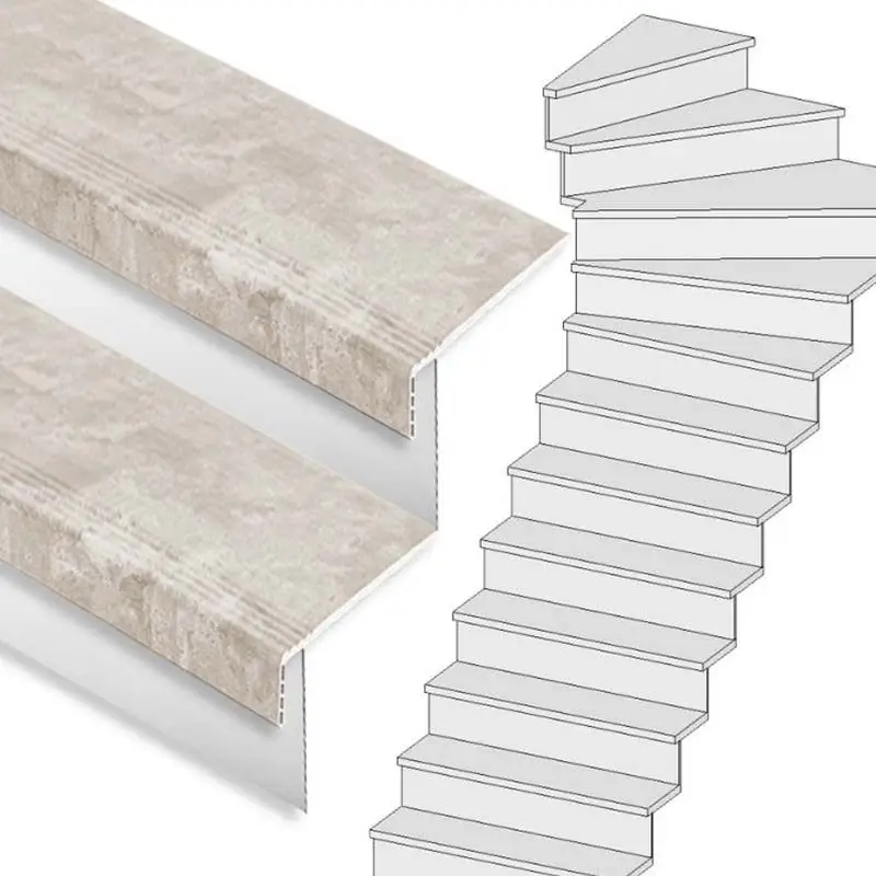 Finale Uitverkoop Traprenovatie set - 1 kwart draai - 14 treden SPC toplaag Beton Taupe incl. witte stootborden