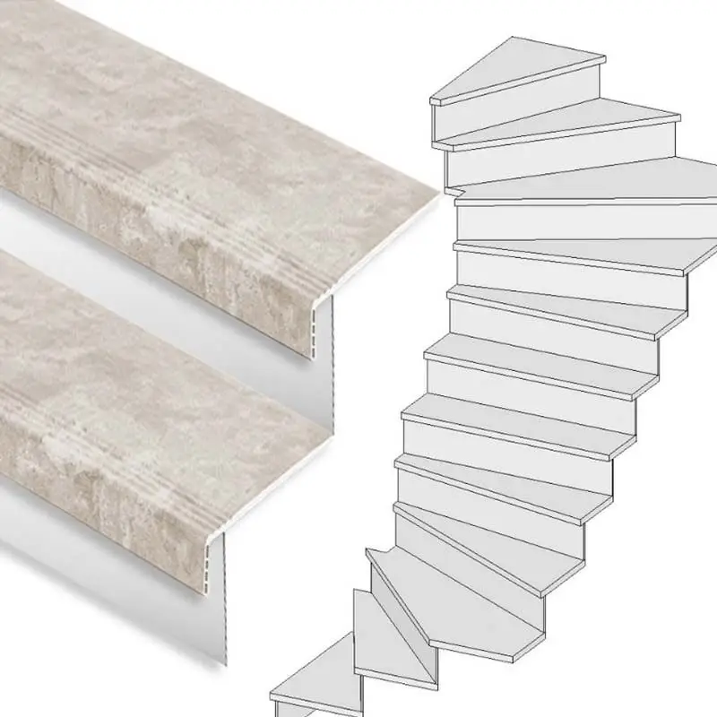 Traprenovatie set - 2 kwart draai - 15 treden SPC toplaag Beton Taupe incl. witte stootborden Veilige Betaling