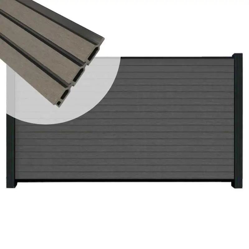 Shop Nu Zelfbouw schutting composiet Rhombus Triple rock grey - zwart alu accessoires (180 x 90 cm)