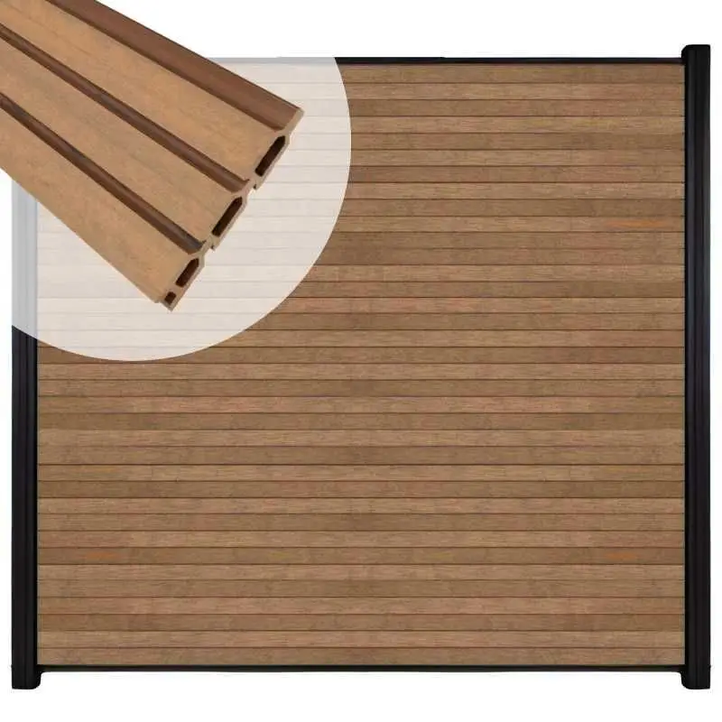 Direct Verzonden Zelfbouw schutting composiet Rhombus Triple bruin gevlamd - zwart alu accessoires (180 x 180 cm)