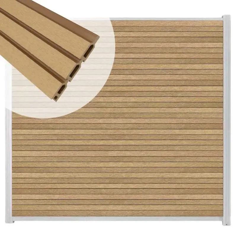 Zelfbouw schutting composiet Rhombus Triple teak - blank alu accessoires (180 x 180 cm) Dagaanbieding