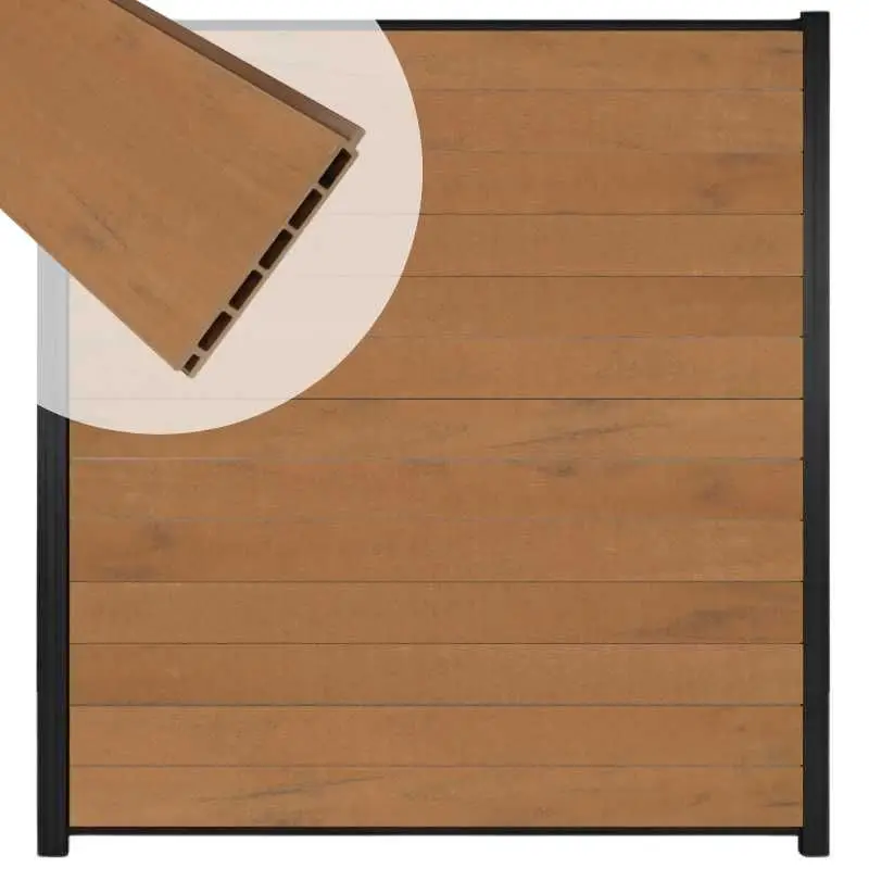 Beste Prijs Zelfbouw schutting composiet Mix & Match bruinvlam - zwart alu accessoires (180 x 200 cm)