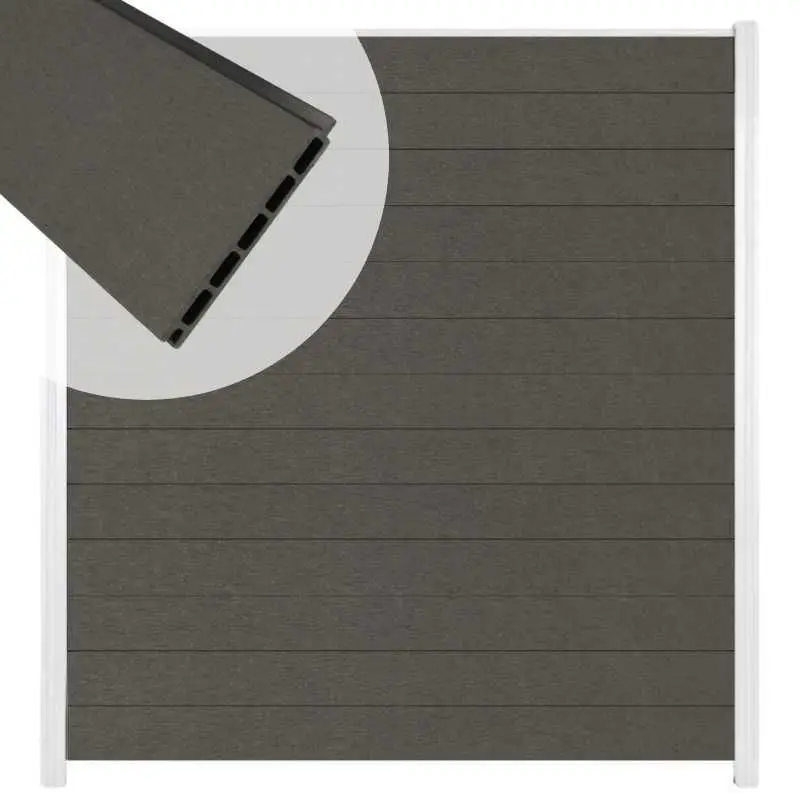 Zelfbouw schutting composiet Mix & Match antraciet - wit alu accessoires (180 x 200 cm) Korting