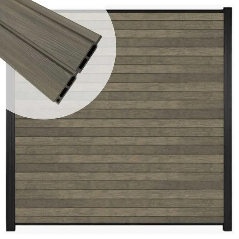 Nieuw Zelfbouw schutting composiet Rhombus Double grijs - zwart alu accessoires (180 x 180 cm)