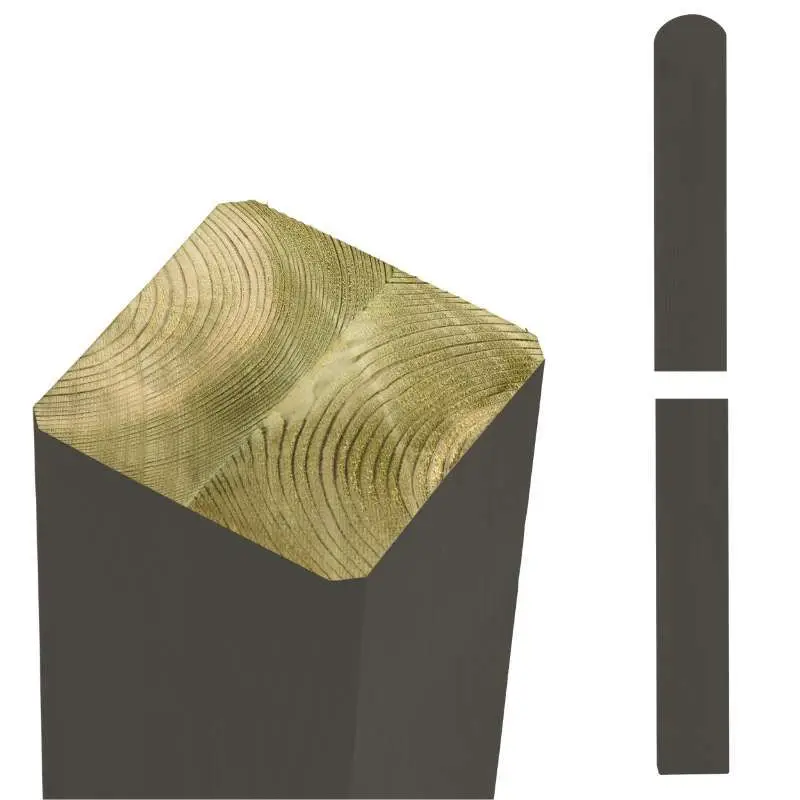 Fabrieksprijs Tuinpaal vuren 9 x 9 cm ombergrijs ongepunt met afgeronde kant geschaafd