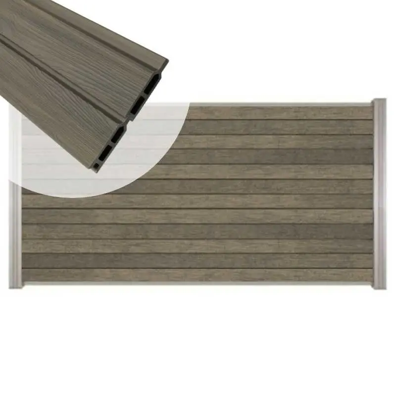 Zelfbouw schutting composiet Rhombus Double grijs - blank alu accessoires (180 x 90 cm) Dagaanbieding