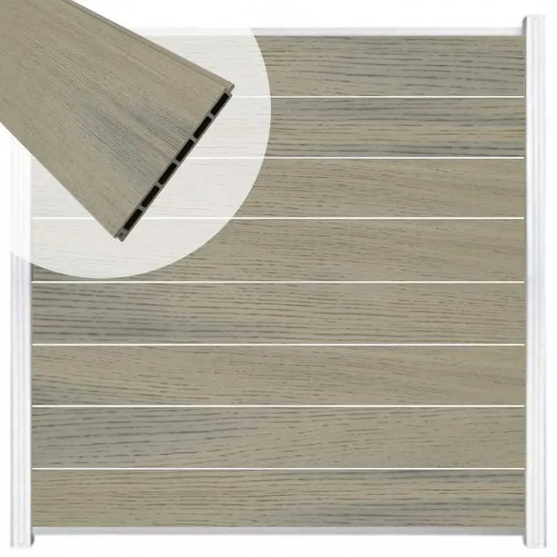 Bestel Nu Zelfbouw schutting composiet Modular co-ex grijs - wit alu accessoires (180 x 180 cm)