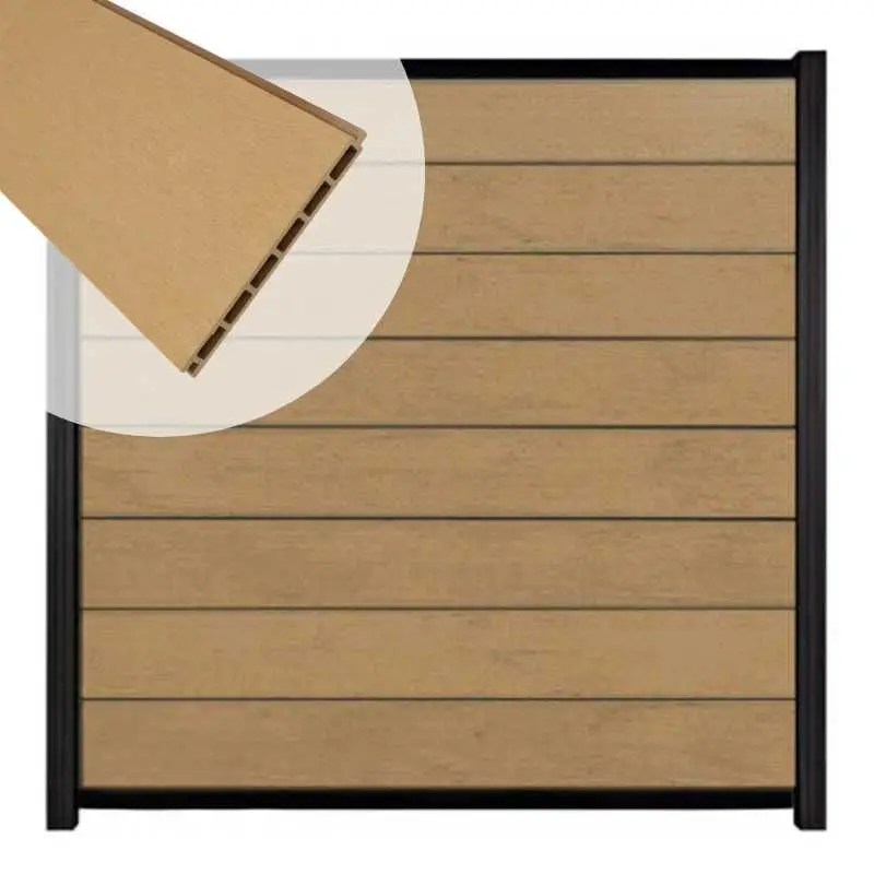 Zelfbouw schutting composiet Modular teak - zwart alu accessoires (180 x 180 cm) Beste Prijs