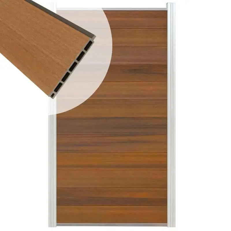 Schutting composiet co-extrusie Garda teak met blank aluminium kader (90 x 180 cm) Superprijs