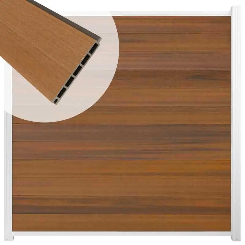 Schutting composiet co-extrusie Garda teak met wit aluminium kader (180 x 180 cm) Gecertificeerd