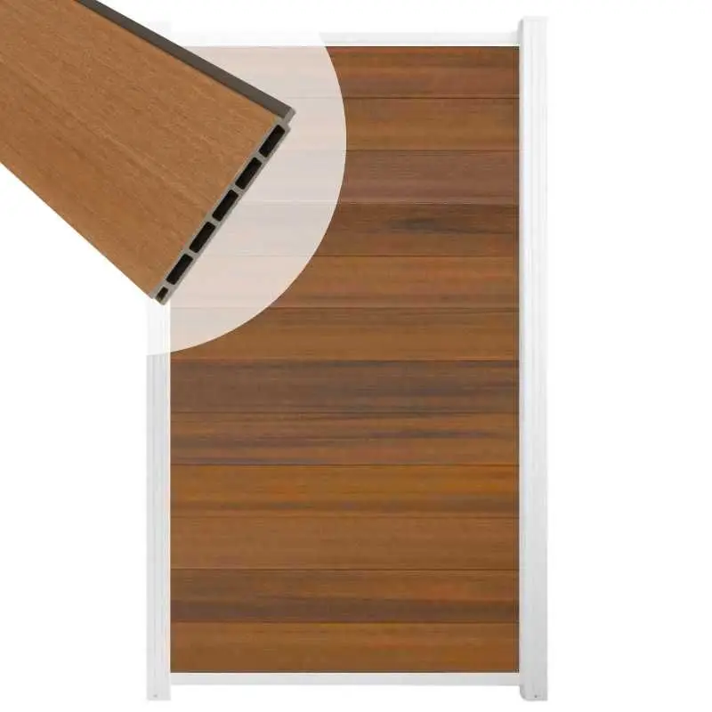 Schutting composiet co-extrusie Garda teak met wit aluminium kader (90 x 180 cm) Koopje