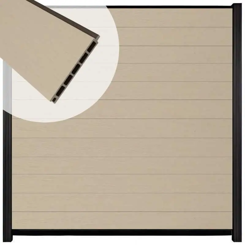 Schutting composiet co-extrusie Garda beige met zwart aluminium kader (180 x 180 cm) Superprijs