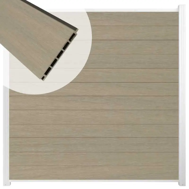 Betaalbaar Schutting composiet co-extrusie Garda vergrijsd bruin met wit aluminium kader (180 x 180 cm)
