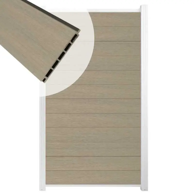 Schutting composiet co-extrusie Garda vergrijsd bruin met wit alu kader (90 x 180 cm) Must-Have