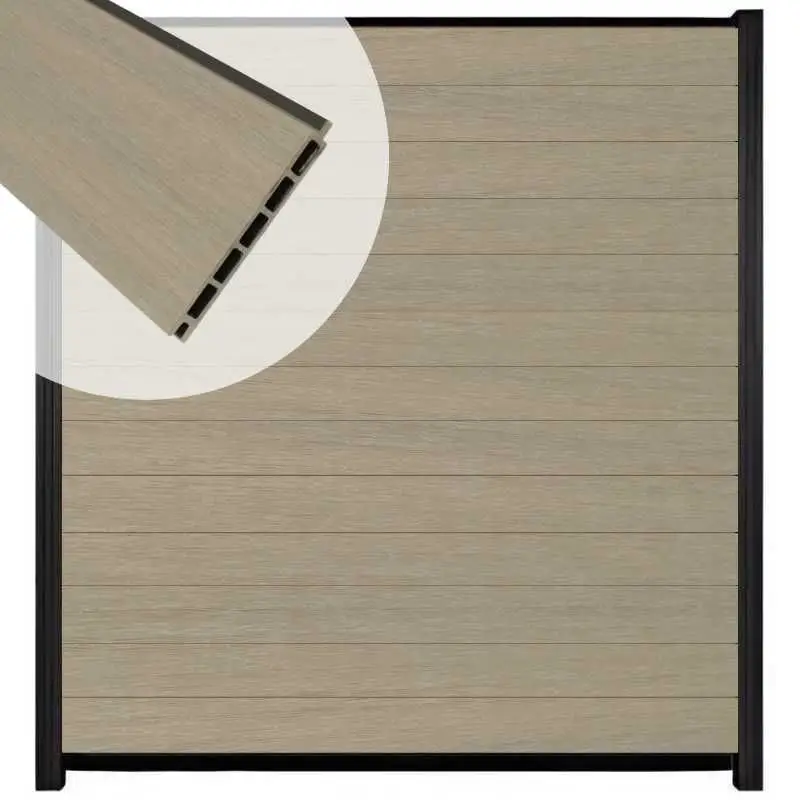 Lage Kosten Schutting composiet co-extrusie Garda vergrijsd bruin met zwart alu kader (180 x 200 cm)