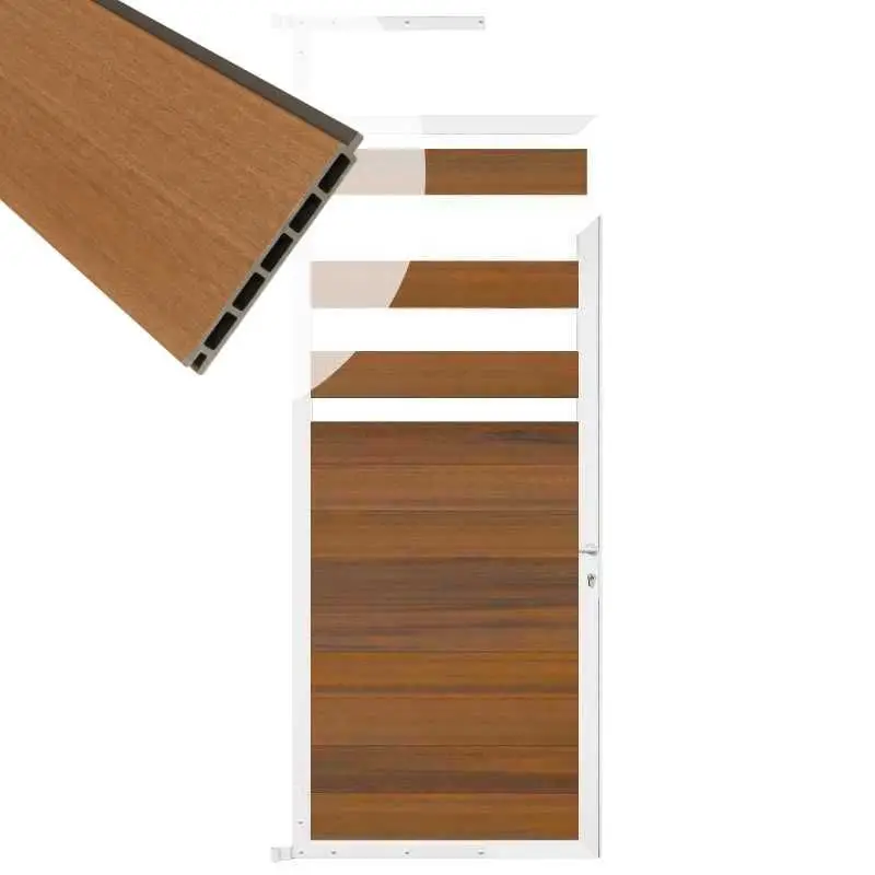 Shop Nu Tuindeur composiet Garda teak met wit alu kader (90 x 180 cm)